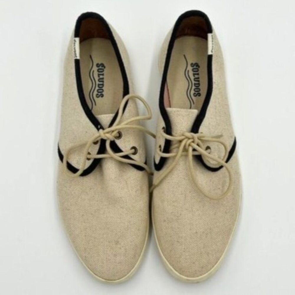 Soludos Womens Canvas Lace Up Oxfords Beige & Black 7 Preppy Academia‎ Classic